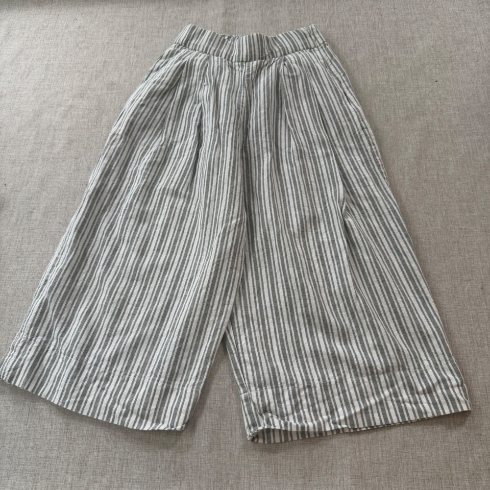 Gap Womens 0 Striped Linen Cotton Cropped Wide Leg Culottes Striped Coastal